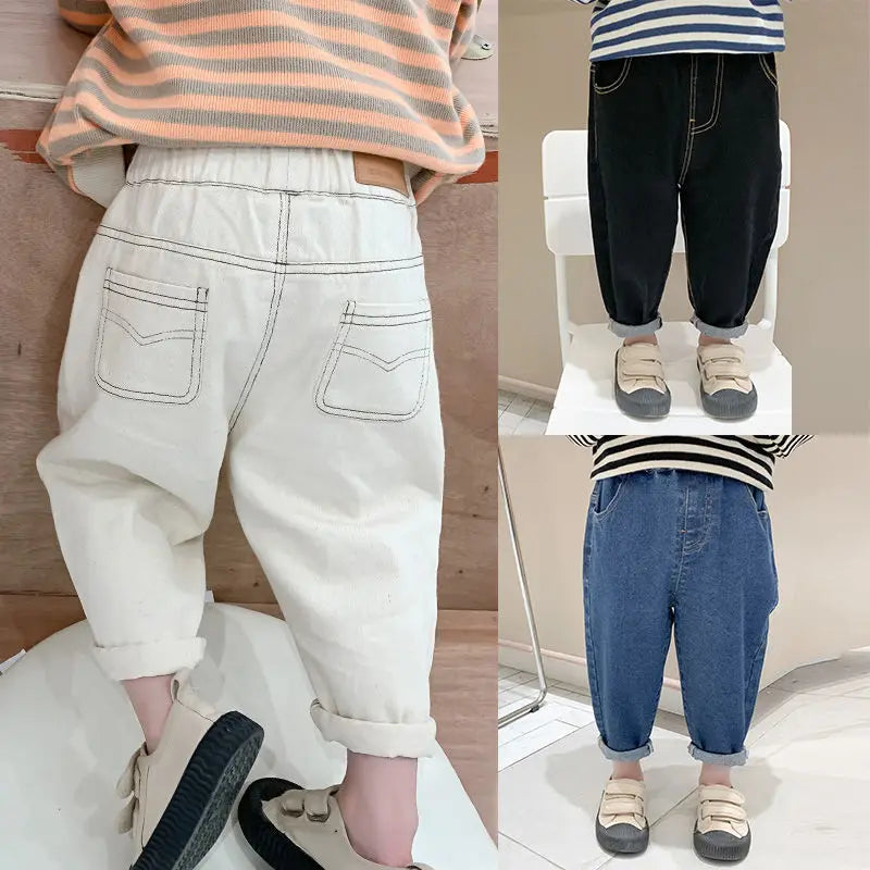 Baby Loose Denim Jeans - Solid Color Spring Autumn Pants