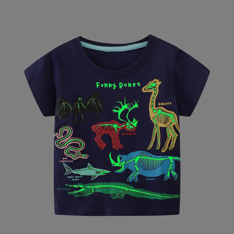 Boys Luminous Dinosaur T-Shirt - Cotton Animal Graphic Tee
