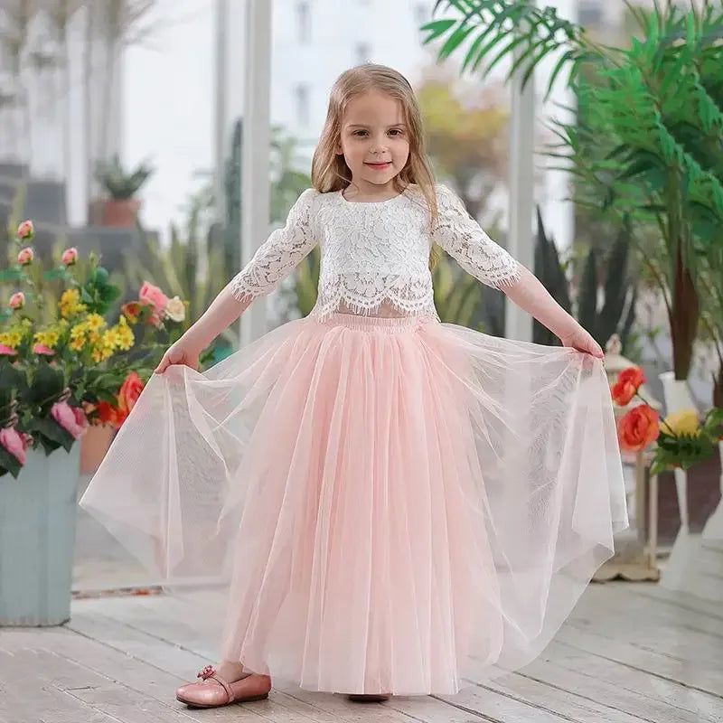 Girls Lace Top and Long Skirt Summer Outfit Set