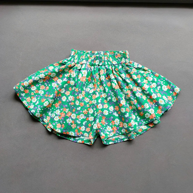 Girls Floral Wide Leg Summer Culotte Shorts