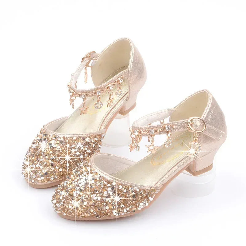 Girls Sequin Crystal Heel Princess Sandals