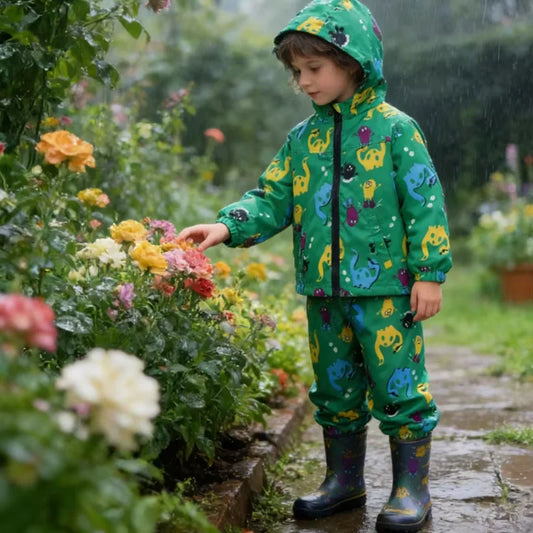 Kids Waterproof Hoodie Coat and Pants Set - Warm Rain Outfit