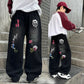 Boys Black Print Wide Leg Jeans - Washed Straight Denim Pants