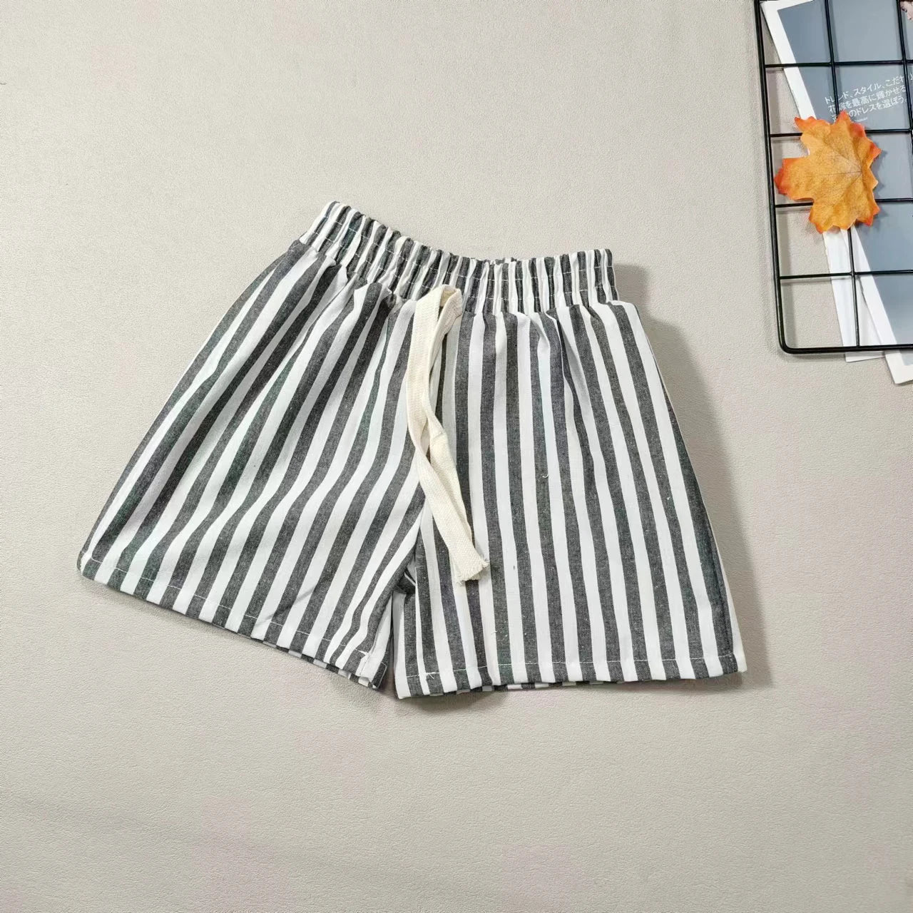 Kids Striped Cotton Blend Shorts - British Style Casual Pants