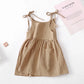 Girls Solid Suspender Summer Dress - Pocket Casual Style