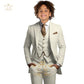 Boys Khaki 3-Piece Suit - Jacket Vest and Pants Tuxedo Set