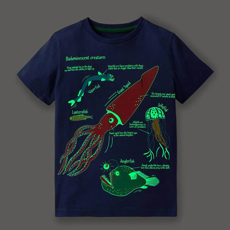 Boys Luminous Dinosaur T-Shirt - Cotton Animal Graphic Tee