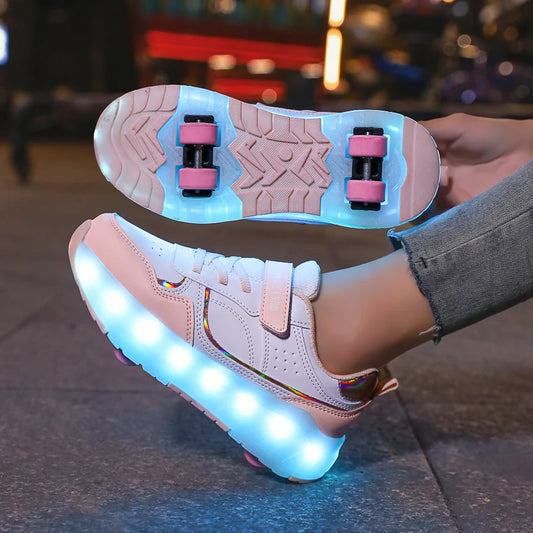 Kids Light-Up Roller Skate Shoes - Removable Wheel Sneakers