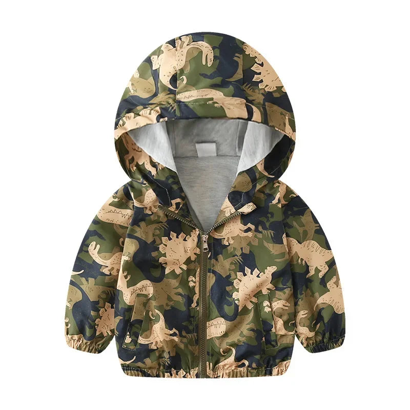 Kids Dinosaur Windbreaker Jacket - Cute Cartoon Hooded Coat