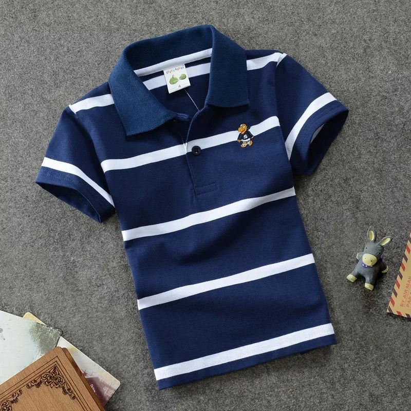 Boys Printed Polo Shirt - Cotton Blend Short Sleeve Lapel Top