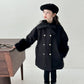 Girls Double Breasted Bow Wool Coat - Warm Winter Outerwear