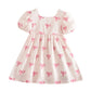 Girls Puff Sleeve Bow Print Princess Dress - Square Collar