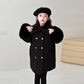 Girls Double Breasted Bow Wool Coat - Warm Winter Outerwear