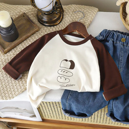 Kids Velvet Long Sleeve Base Shirt - Patched Color Round Neck Tee