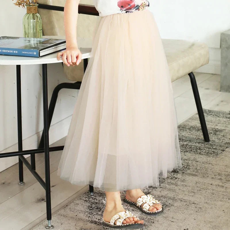 Girls Long Fluffy Tulle Ball Gown Pettiskirt