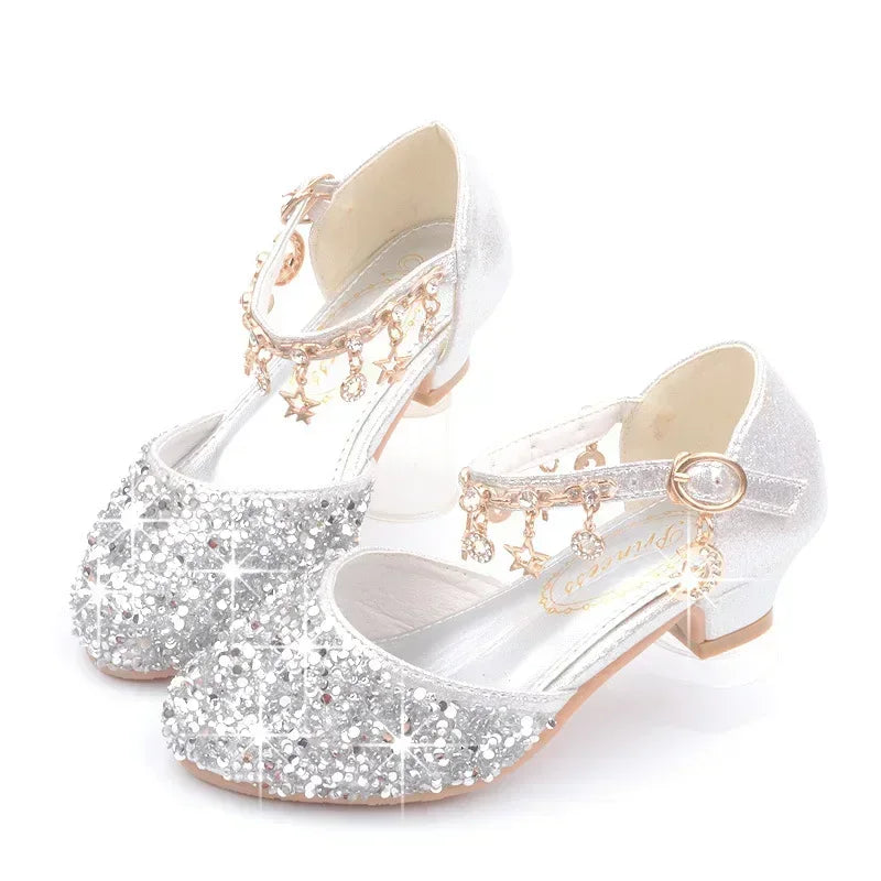 Girls Sequin Crystal Heel Princess Sandals