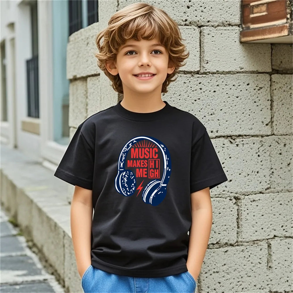 Teen Boys Headphone Print T-Shirt - Cotton Blend DJ Graphic Tee