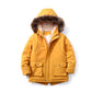 Kids Plush Hooded Padded Jacket - Medium Length Winter Coat