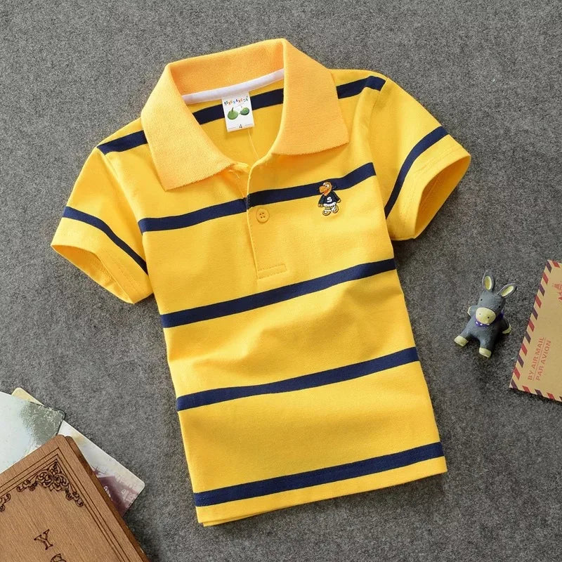 Boys Printed Polo Shirt - Cotton Blend Short Sleeve Lapel Top