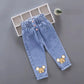 Girls Floral Graffiti Denim Pants - Cartoon Casual Jeans