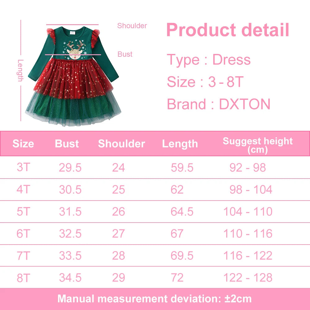 Girls Christmas Sequin Elk Party Dress - Flying Sleeve