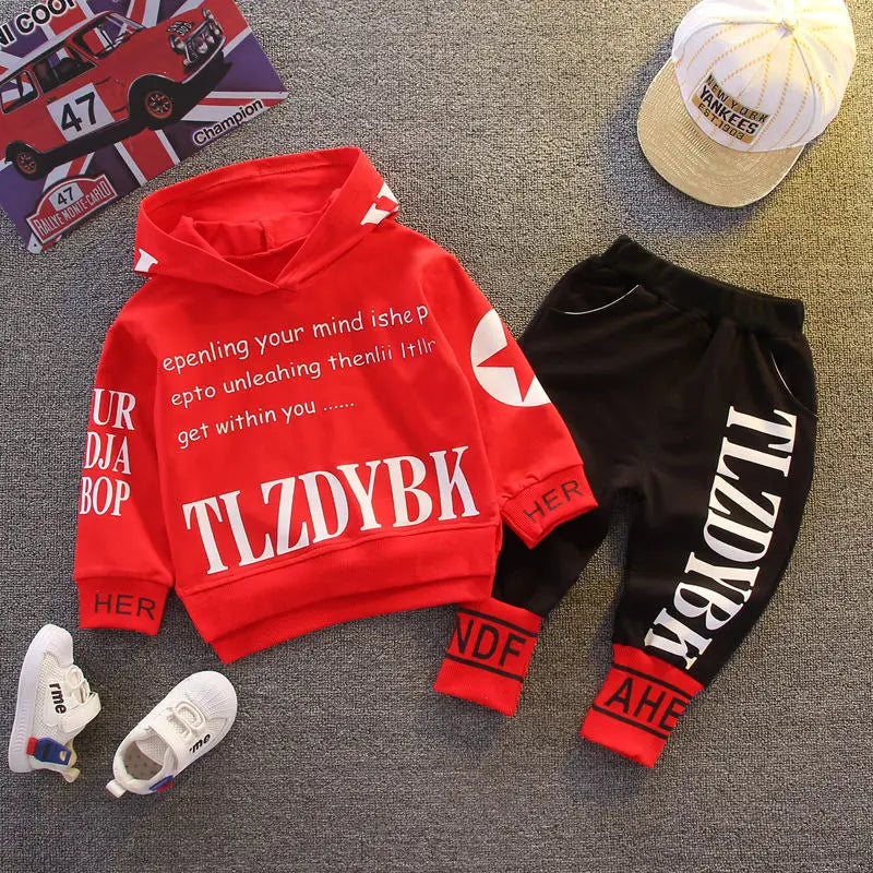 Kids Letter Hoodie Tracksuit - Two-Piece Active Clothing Set