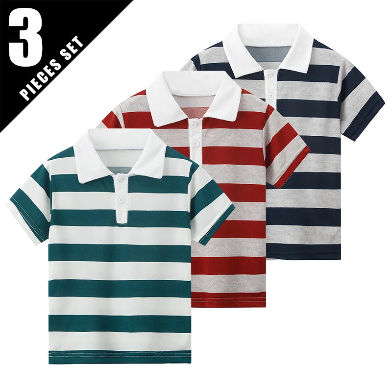 Kids Solid Color Polo Shirt Set - Short Sleeve Lapel Sports Top