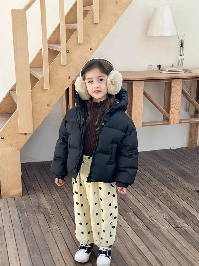 Kids Hooded Cotton Padded Down Coat - Warm Winter Outerwear