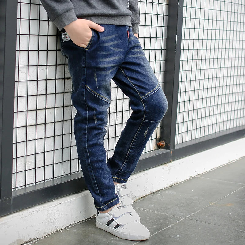 Boys Skinny Denim Jeans - Elastic Waist Casual Trousers
