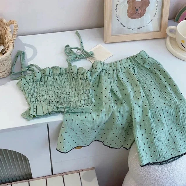 Girls Bubble Sleeve Shirt and Wide Leg Pants Set