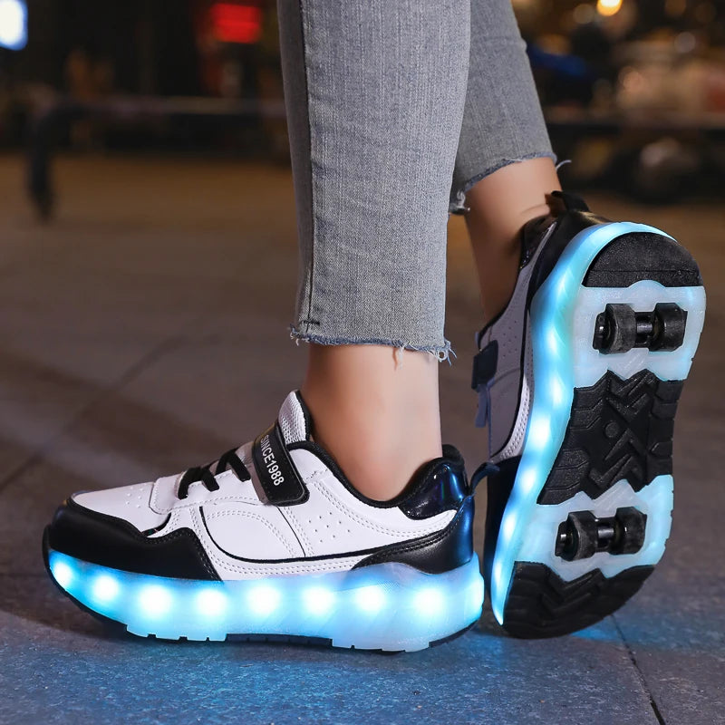 Kids Light-Up Roller Skate Shoes - Removable Wheel Sneakers