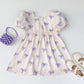 Girls Puff Sleeve Bow Print Princess Dress - Square Collar