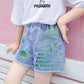Girls High Waist Distressed Denim Shorts