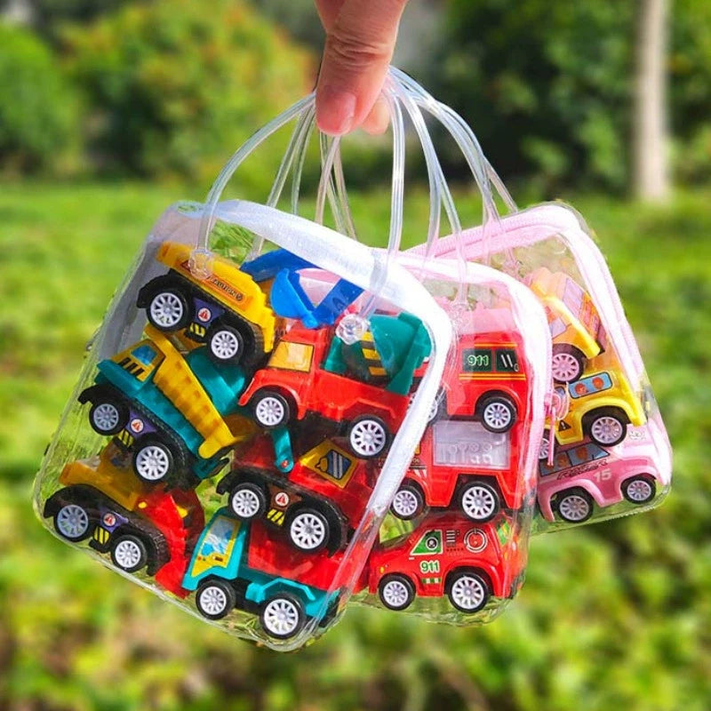 6-Piece Pull Back Car Model Set - Fire Truck Taxi Mini Vehicles