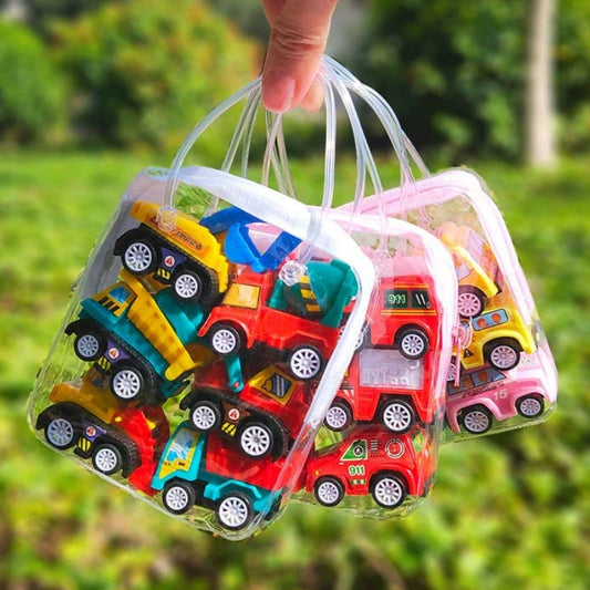 6-Piece Pull Back Car Model Set - Fire Truck Taxi Mini Vehicles