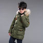 Kids Plush Hooded Padded Jacket - Medium Length Winter Coat