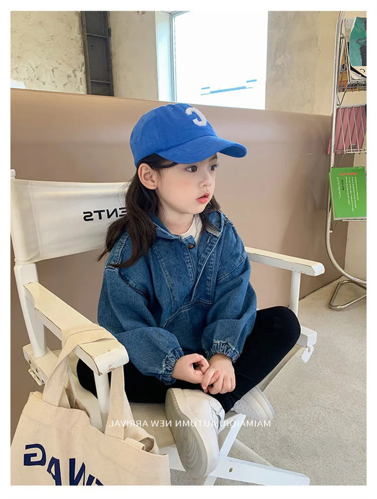 Girls Denim Hooded Jacket - Korean Zipper Coat