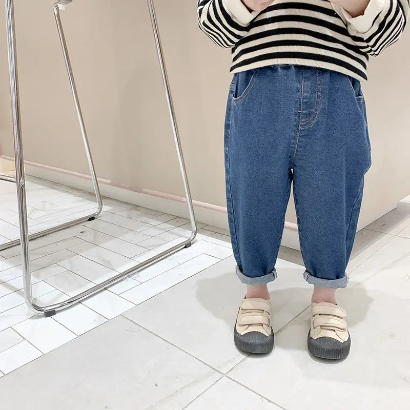 Baby Loose Denim Jeans - Solid Color Spring Autumn Pants