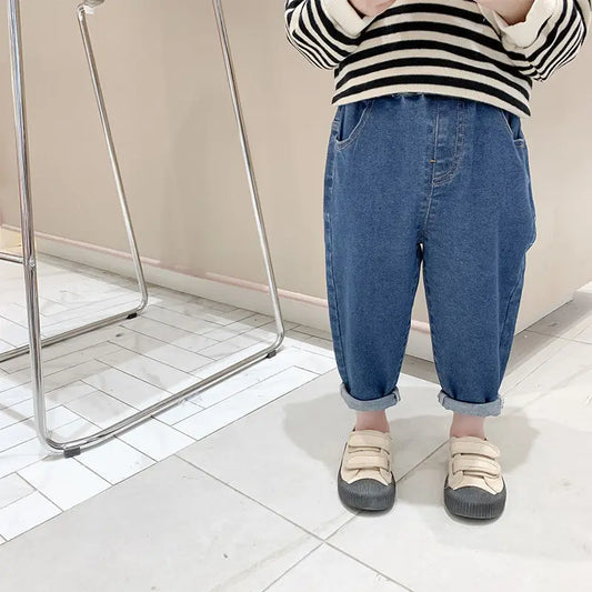 Baby Loose Denim Jeans - Solid Color Spring Autumn Pants