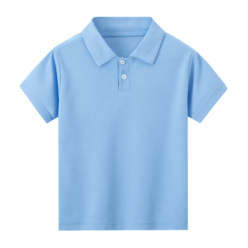 Kids Solid Color Polo Shirt Set - Short Sleeve Lapel Sports Top
