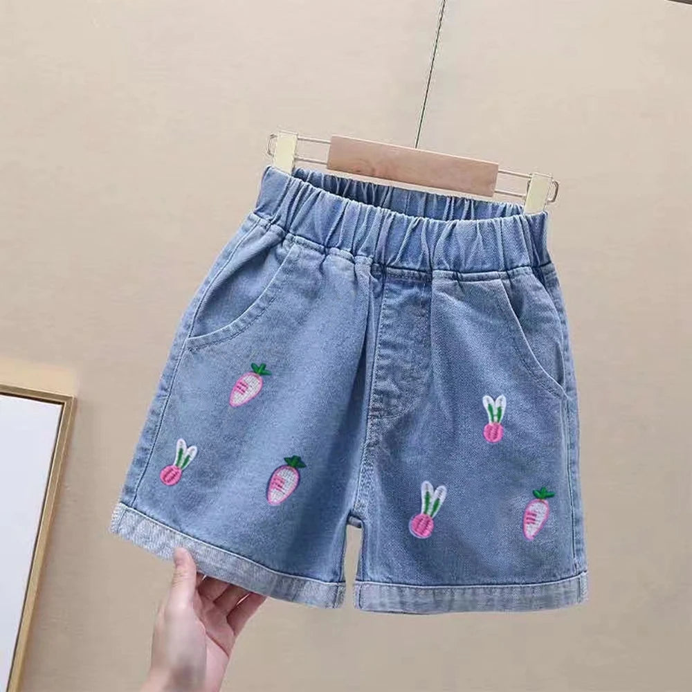 Girls High Waist Distressed Denim Shorts