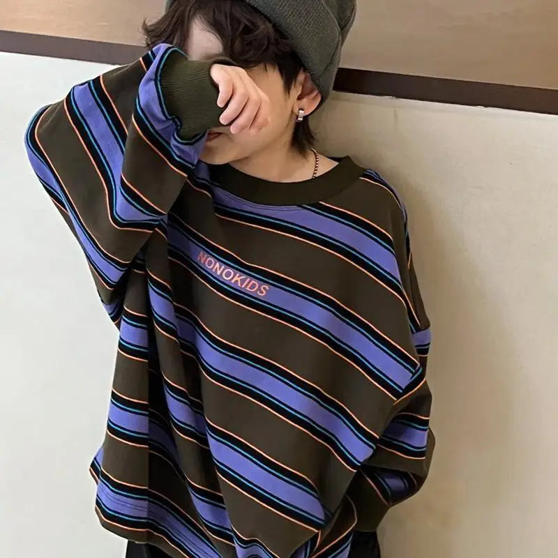 Boys Striped Long Sleeve T-Shirt - Loose Spring Autumn Top