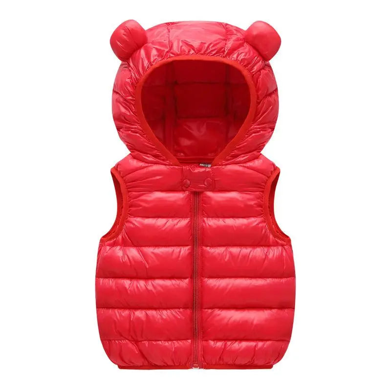 Kids Hooded Down Vest with Ears - Warm Autumn Winter Waistcoat