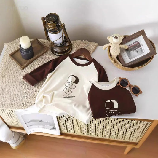 Kids Velvet Long Sleeve Base Shirt - Patched Color Round Neck Tee