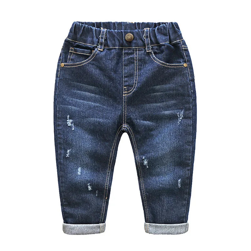Kids Distressed Denim Jeans - Loose Cotton Blend Casual Pants