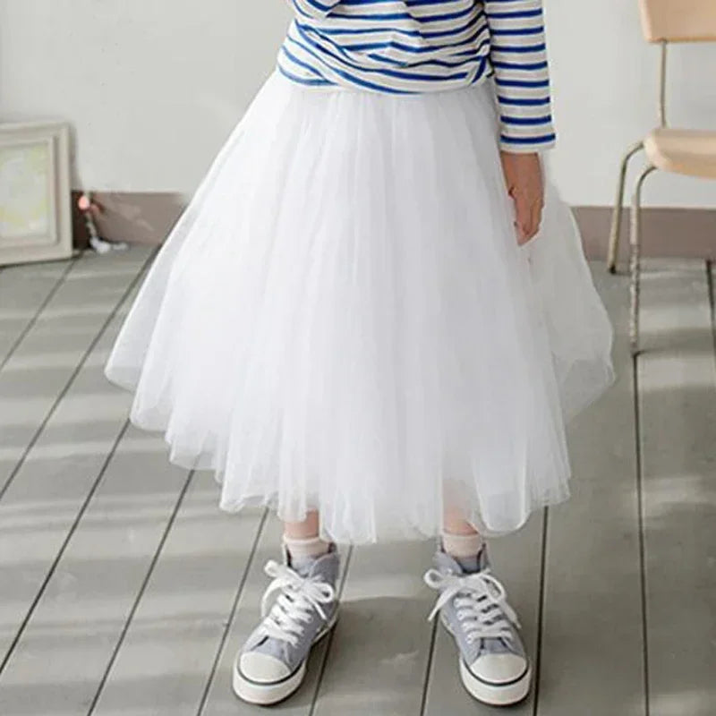 Girls Long Fluffy Tulle Ball Gown Pettiskirt