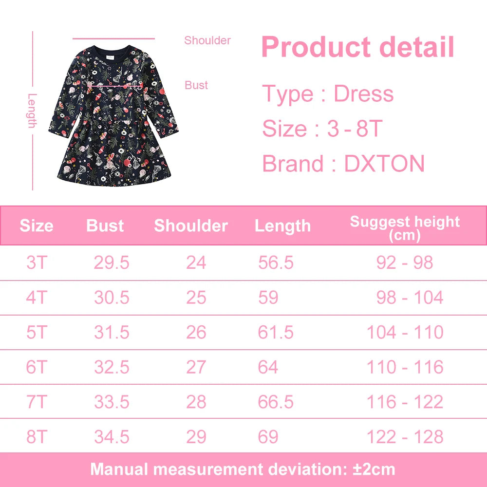 Girls Floral Long Sleeve Winter Dress - Warm Cotton Style
