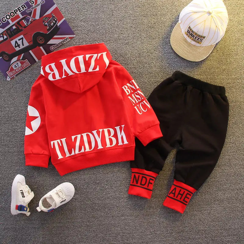Kids Letter Hoodie Tracksuit - Two-Piece Active Clothing Set