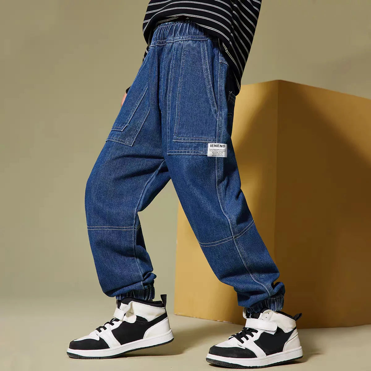 Kids Skinny Denim Trousers - Elastic Waist Sports Bottoms