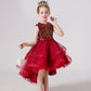 Girls Sequin Lace Sleeveless Wedding Dress - Fluffy Mesh Style